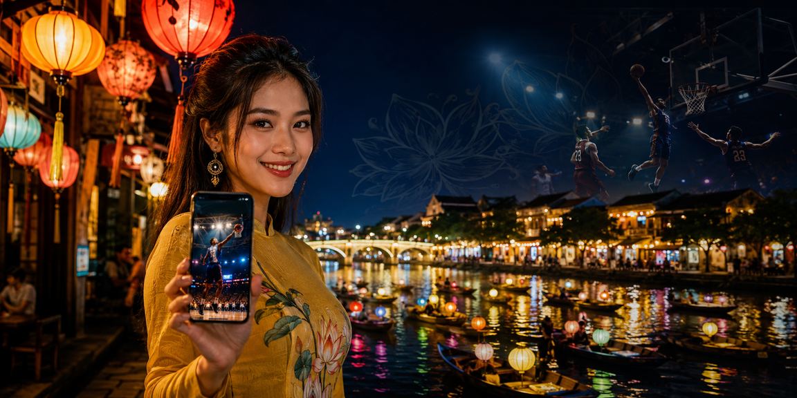 Người hâm mộ bóng rổ tại chợ đêm Hội An theo dõi kết quả cược trực tuyến